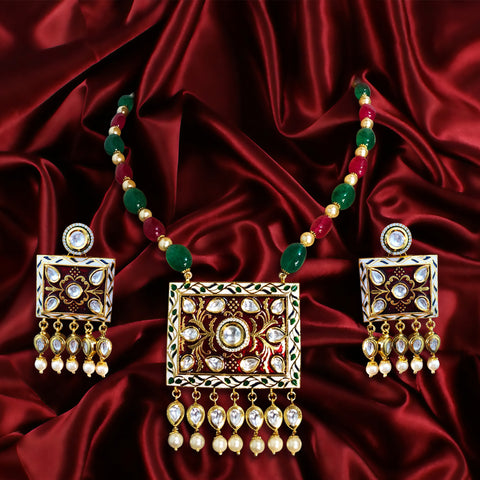 Gold Plated Single Line Premium Kundan Set - PAAIE