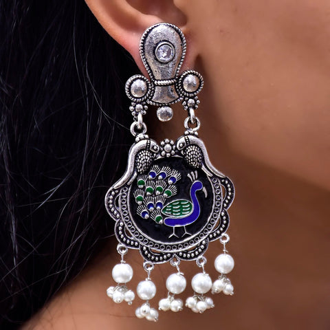 Traditional Style Oxidized Earrings with Pearl for Casual Party (E87) - PAAIE