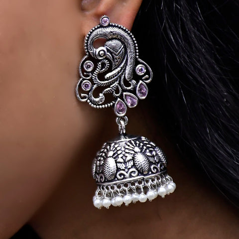 Traditional Style Oxidized Earrings with Stone for Casual Party (E94) - PAAIE