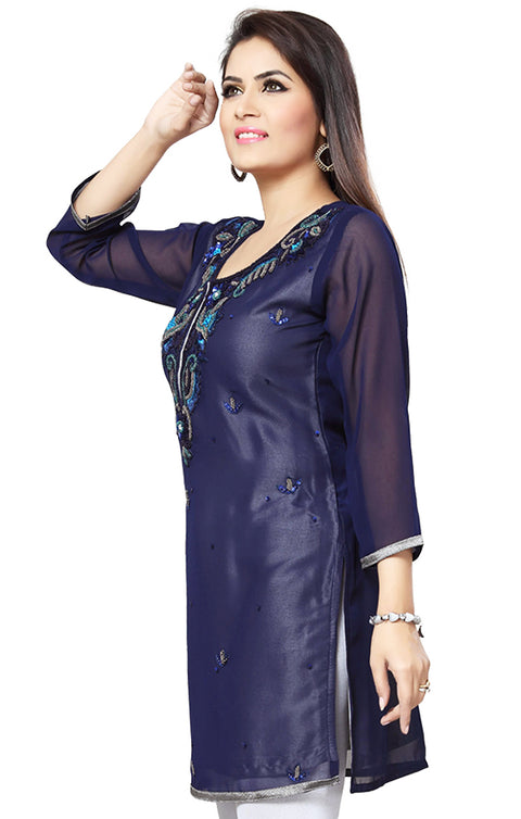 Smashing Blue Denim Indian Ethnic Kurti For Casual Wear (K487)