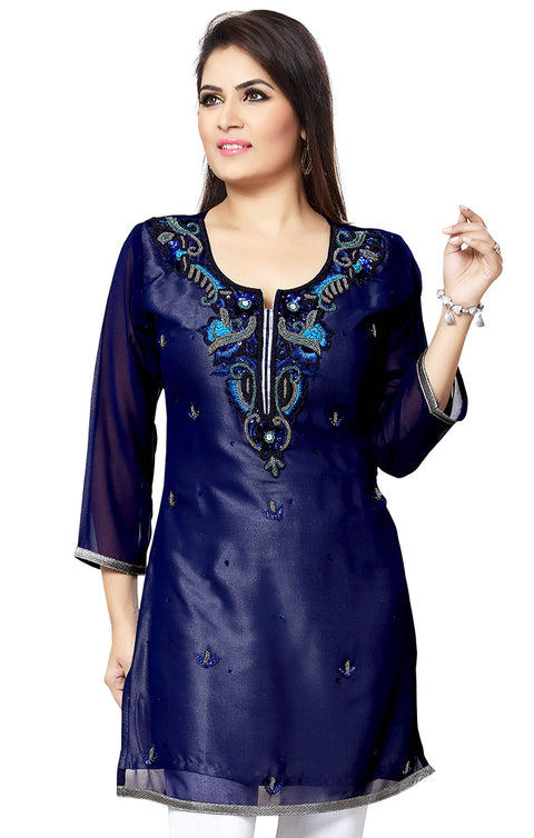 Smashing Blue Denim Indian Ethnic Kurti For Casual Wear (K487)