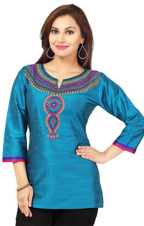 Preferable Sky Blue Color Indian Ethnic Kurti For Casual Wear (K489)
