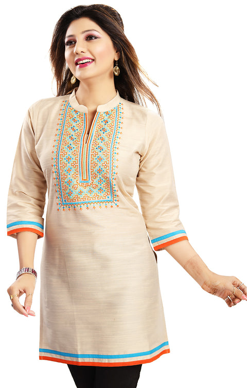 Pretty Beige Color Indian Ethnic Kurti For Casual Wear (K491)