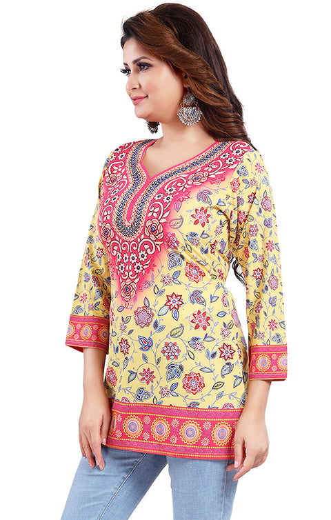 Vibrant Yellow Color Indian Ethnic Kurti For Casual Wear (K500)