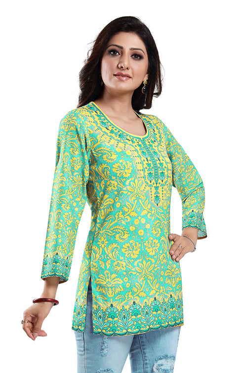 Extraordinary Lime Green Color Indian Ethnic Kurti For Casual Wear (K627)