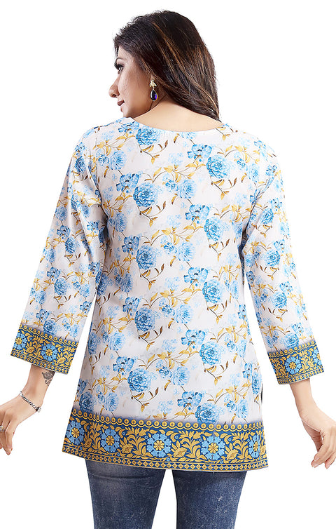 Fabulous White & Blue Color Indian Ethnic Kurti For Casual Wear (K499)
