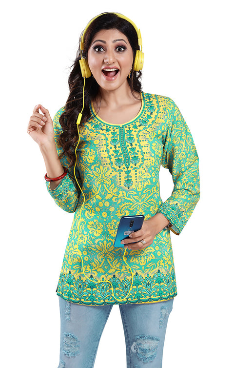 Extraordinary Lime Green Color Indian Ethnic Kurti For Casual Wear (K627)