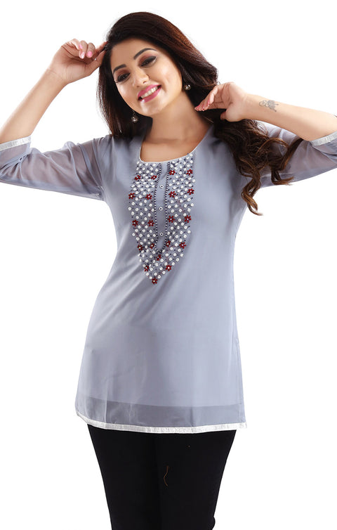 Extraordinary Gray Color Indian Ethnic Kurti For Casual Wear (K638)