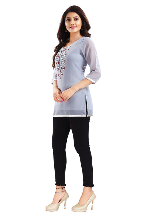 Extraordinary Gray Color Indian Ethnic Kurti For Casual Wear (K638)