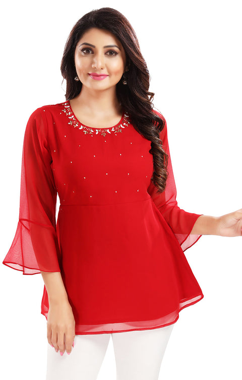 Beautiful Red Color Indian Ethnic Kurti For Casual Wear (K498)