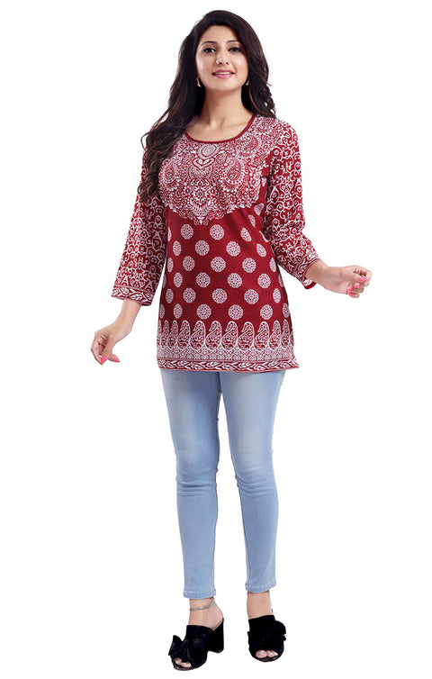 Extraordinary Red Color Indian Ethnic Kurti For Casual Wear (K634)