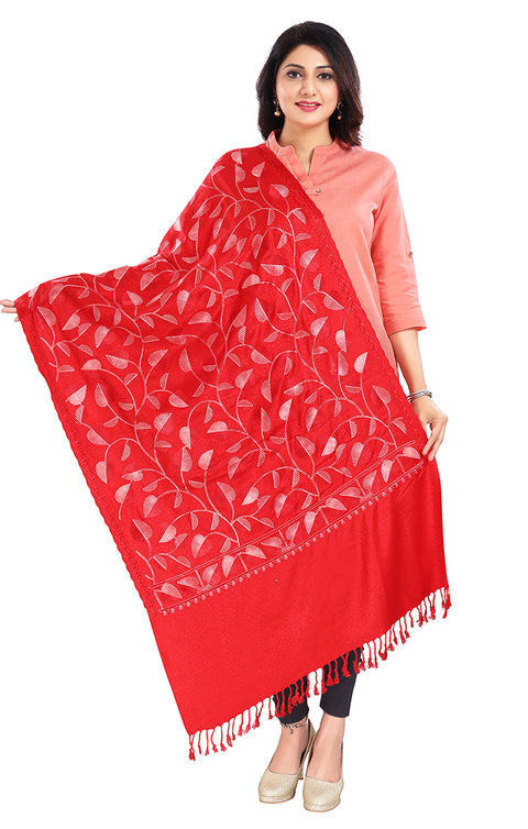 Fashionable Women's Red Stole With Embroidery Work For Casual, Party Wear (D2)