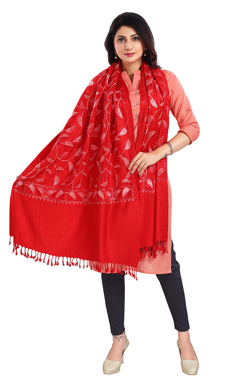 Fashionable Women's Red Stole With Embroidery Work For Casual, Party Wear (D2)