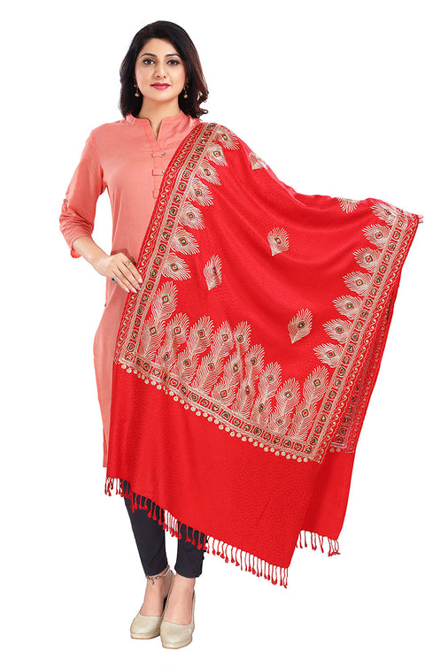 Fashionable Women's Red Stole With Embroidery Work For Casual, Party Wear (D3)