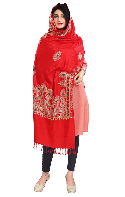 Fashionable Women's Red Stole With Embroidery Work For Casual, Party Wear (D3)