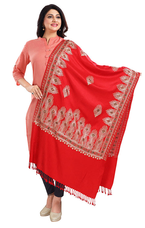 Fashionable Women's Red Stole With Embroidery Work For Casual, Party Wear (D3)