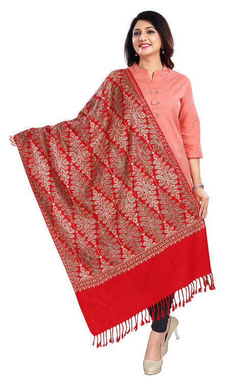 Fashionable Women's Red Stole With Embroidery Work For Casual, Party Wear (D5)