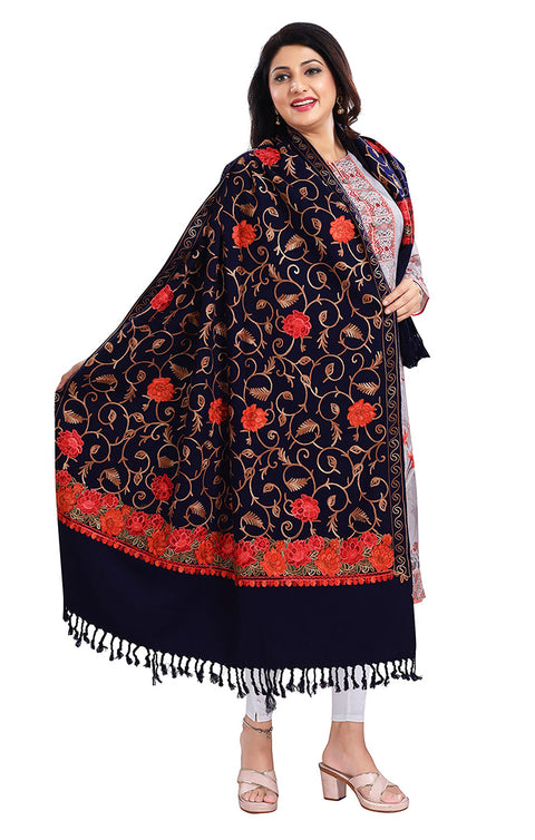 Fashionable Women's Black Shawl With Embroidery Work For Casual, Party Wear (D7)