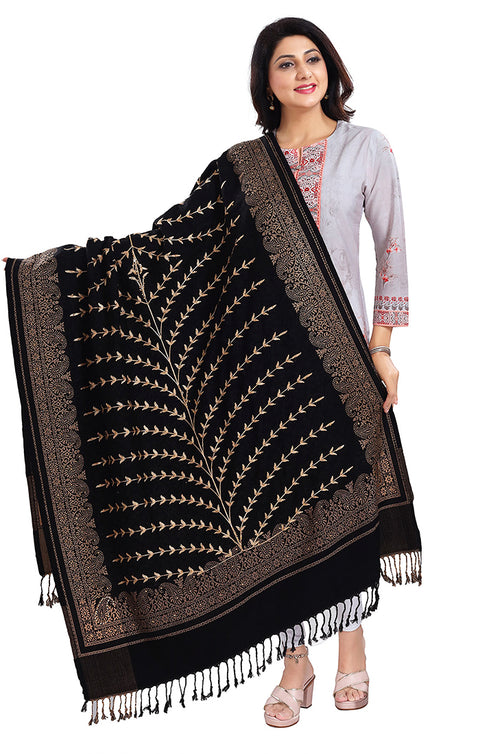 Fashionable Women's Black Shawl With Embroidery Work For Casual, Party Wear (D9)