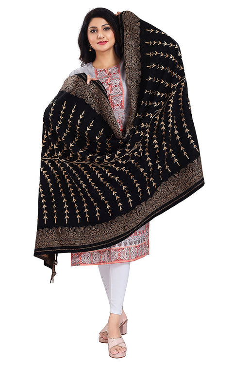 Fashionable Women's Black Shawl With Embroidery Work For Casual, Party Wear (D9)