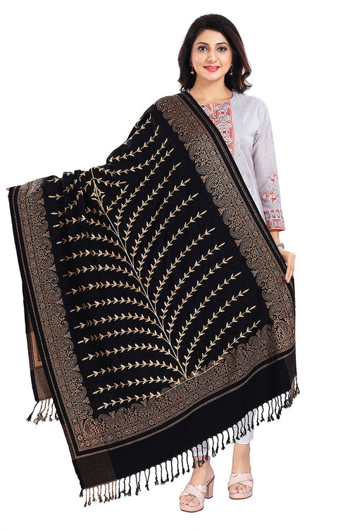 Fashionable Women's Black Shawl With Embroidery Work For Casual, Party Wear (D9)