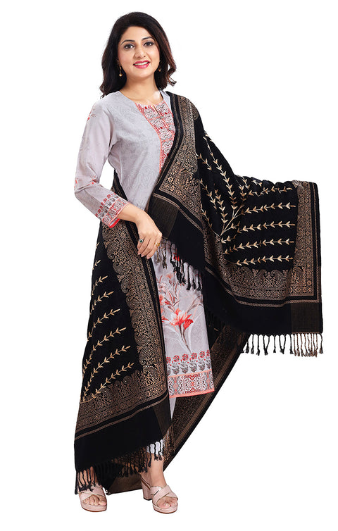 Fashionable Women's Black Shawl With Embroidery Work For Casual, Party Wear (D9)