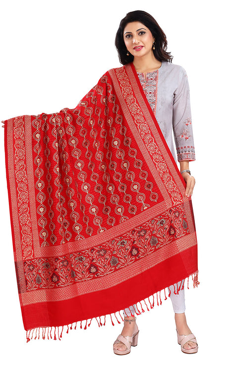 Fashionable Women's Red Shawl With Embroidery Work For Casual, Party Wear (D10)