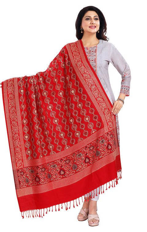 Fashionable Women's Red Shawl With Embroidery Work For Casual, Party Wear (D10)