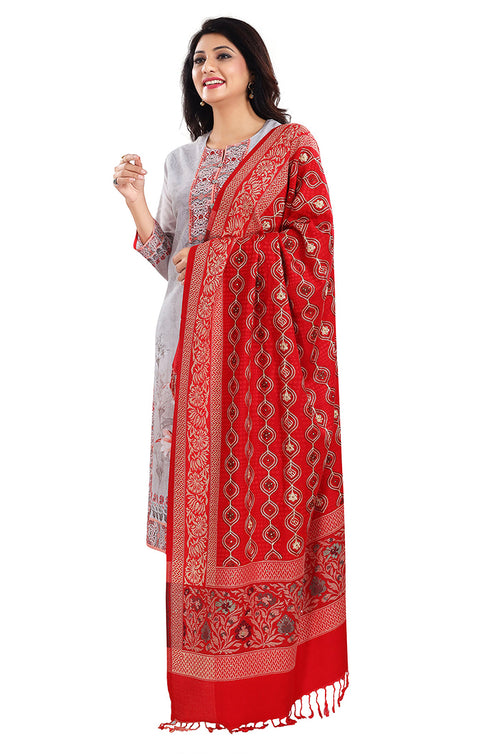 Fashionable Women's Red Shawl With Embroidery Work For Casual, Party Wear (D10)