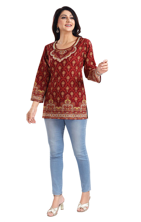 Extraordinary Maroon Color Indian Ethnic Kurti For Casual Wear (K636)