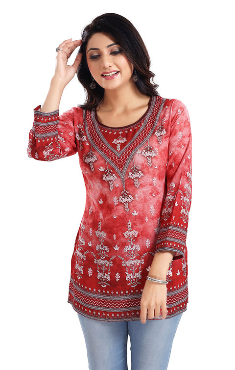 Extraordinary Red Color Indian Ethnic Kurti For Casual Wear (K640)