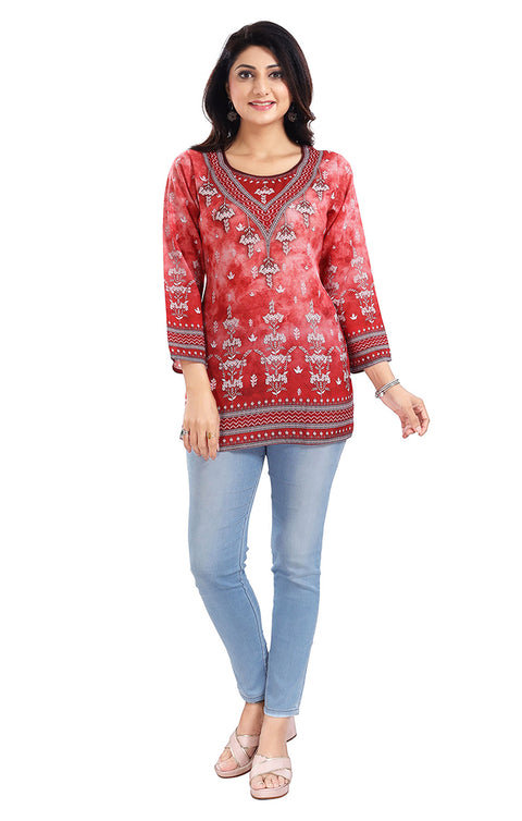 Extraordinary Red Color Indian Ethnic Kurti For Casual Wear (K640)