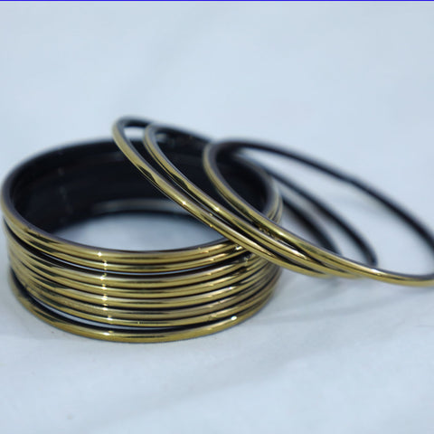 Appealing Glass Bangles Set in Brown & Gold Line for Girls & Women (Design 63) - PAAIE