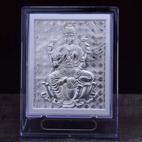 Laxmi Maa Pure Silver Frame for Housewarming, Gift and Pooja 6.8 x 5 (Inches) - PAAIE