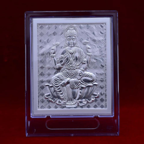 Laxmi Maa Pure Silver Frame for Housewarming, Gift and Pooja 6.8 x 5 (Inches) - PAAIE